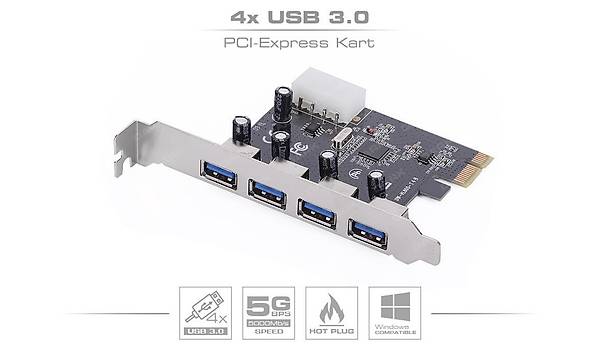 PCI-Express Kart - Dark - DK-AC-U3P4 - 4 Port USB 3.0 Kart
