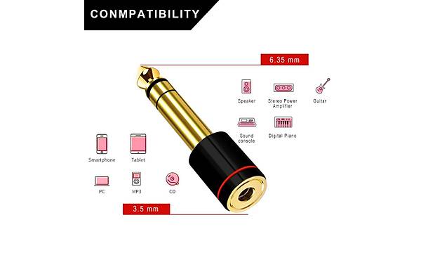 Stereo 6.3 mm Erkek to 3.5 mm Di�i Kaliteli �evirici Siyah