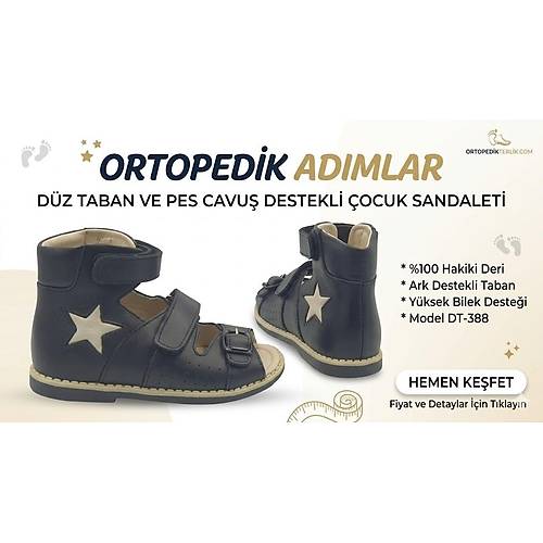 D�z Taban ve Pes Cavus ��in �ocuk Ortopedik Sandalet - DT-388