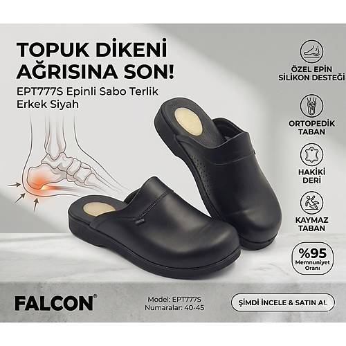 Epinli Topuk Dikeni Erkek Sabo Terlik Siyah - EPT777S