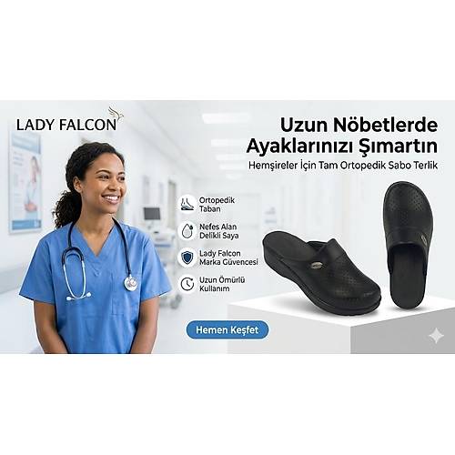 Ladyfalcon Siyah Ortopedik Delikli Sabo Hem�ire Terli�i - HD111S