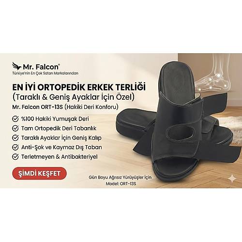 En �yi Ortopedik Erkek Deri Terlik Siyah ORT-13S (Tarakl� Ayaklar ��in)