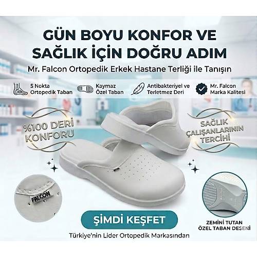 Mr. Falcon Erkek Beyaz Ortopedik Deri Sabo Hastane Terli�i - HD626B