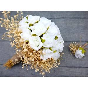 Beyaz G�l Gelin Buketi ve Damat Yaka ��nesi