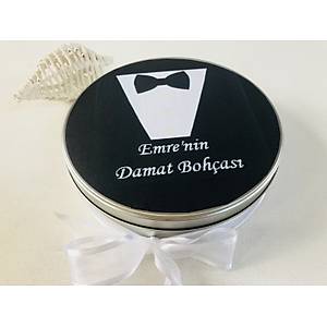 Orta Boy �sim Bask�l� Metal Kutu Damat �ikolatas� - 70 Adet �ikolata 180 gr Draje