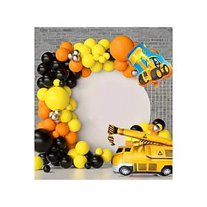 �n�aat Do�um G�n� Temal� Sar� Turuncu Siyah Balon Zinciri Seti 103'l� Jumbo Balon Dahil