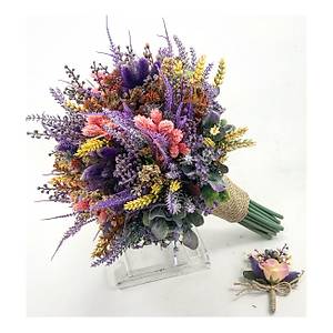 Kuru �i�ekli Gelin Buketi ve Damat Yaka ��nesi