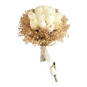 Islak Lale Gelin Buketi ve Damat Yaka ��nesi