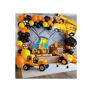 �n�aat Do�um G�n� Temal� Sar� Turuncu Siyah Balon Zinciri Seti 100'l�