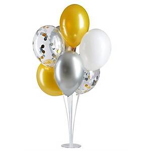 Gold G�m�� Konfetili Balonlu Balon Stand� - 1 Adet Stand ve 10 Adet Balon