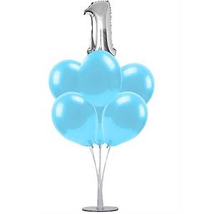 Mavi 1 Ya� Balonlu Balon Stand� - 1 Adet Stand ve 10 Adet Metalik Balon ve 50 cm Folyo Balon
