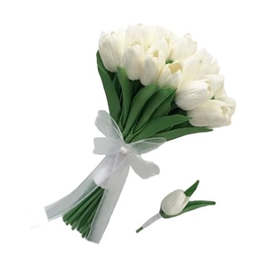 Islak Lale Gelin Buketi ve Damat Yaka ��nesi