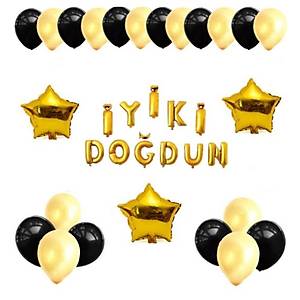 Gold Siyah Balon Do�um G�n� Seti