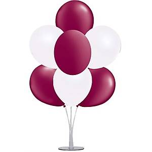 Bordo Beyaz Balonlu Balon Stand� - 1 Adet Stand ve 10 Adet Balon