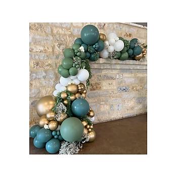 Ye�il Gold Krom Beyaz Balon Zinciri seti 103'l� Jumbo Balon Dahil