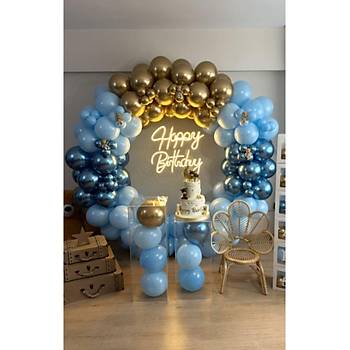 Krom mavi ve gold makaron mavi balon zinciri seti 100 l�