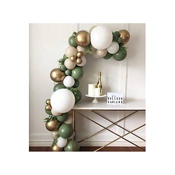 Retro Okaliptus Ye�il Beyaz Gold Krom Balon Zinciri Seti 80'li