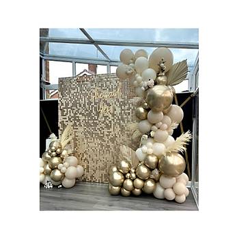 Retro White Gold Krom Balon Zinciri Seti 103'l� Jumbo Balon Dahil