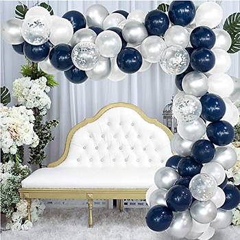 Lacivert Beyaz Balon Zinciri - 100 Adet Balon , 5 mt Zincir Aparat ve Balon Pompas