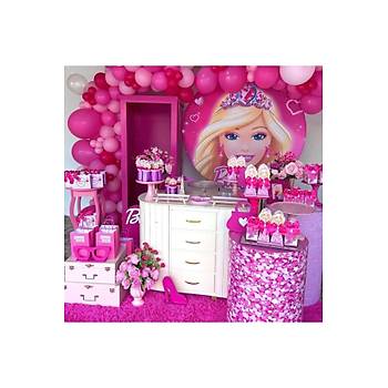 Pembe ve fuya tonlar barbie konsept balon zinciri seti 100l