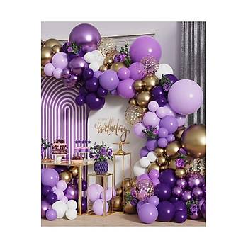 Mor lila gold krom balon zinciri seti 100 l�