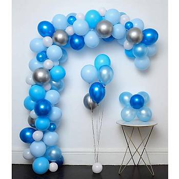 Mavi Balon Zinciri - 100 Adet Balon , 5 mt Zincir Aparatý ve Balon Pompasý