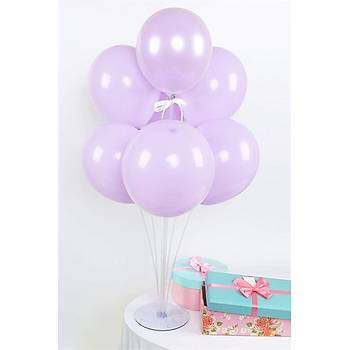 Makaron Lila Balonlu Balon Standı - 1 Adet Stand ve 10 Adet Balon