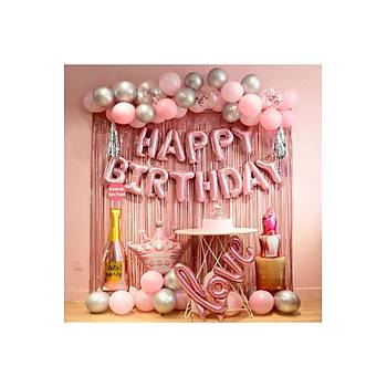 Pembe Renk Temal� Do�um G�n� Parti Seti, Kad�nlar ve Gen� K�zlar i�in Happy Birthday Do�um G�n� Seti