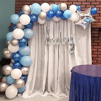 Mavi Balon Zinciri - 101 Adet Balon , 5 mt Zincir Aparat ve Balon Pompas