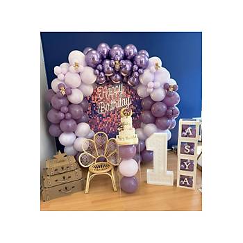 Retro lavanta lila ve krom mor balon zinciri seti 100 l�