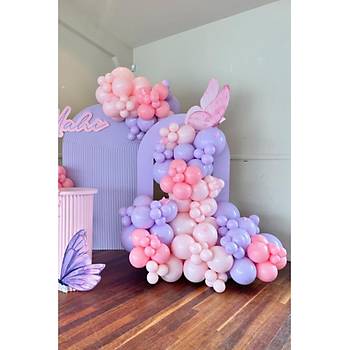 Pembe Lila Balon Zinciri Seti 103'l� Jumbo Balon Dahil