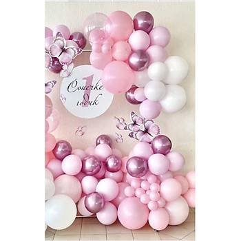 Bebe Pembe Beyaz Krom Pembe Balon Zinciri Seti 100'l�