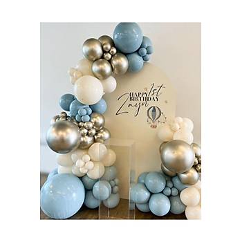 Cam Mavi REtro White Krom Balon Zinciri Seti 103'l