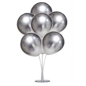Gümüş Balonlu Balon Standı - 1 Adet Stand ve 10 Adet Krom Balon