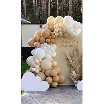 Retro ��l Kumu S�tl� Kahve Beyaz Balon Zinciri Seti 100'l�