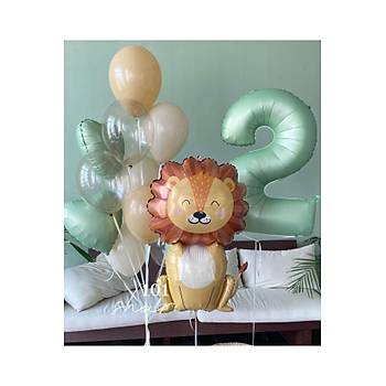 K�f ye�ili 2 folyo balon ve aslan folyo balonlu set 14 par�a