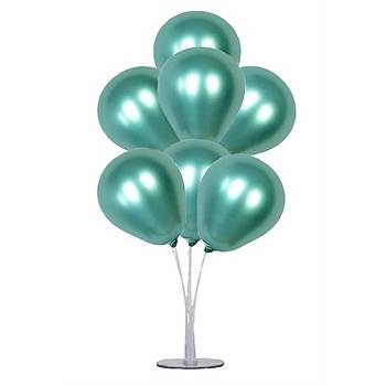Yeşil Balonlu Balon Standı - 1 Adet Stand ve 10 Adet Krom Balon