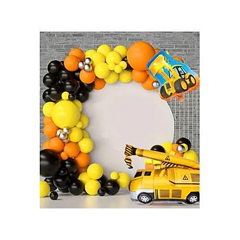 �n�aat Do�um G�n� Temal� Sar� Turuncu Siyah Balon Zinciri Seti 103'l� Jumbo Balon Dahil