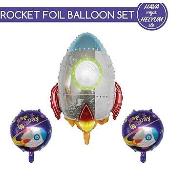 3'lü Uzay Konsepti Roket Folyo Balon