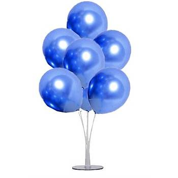 Mavi Balonlu Balon Standı - 1 Adet Stand ve 10 Adet Krom Balon