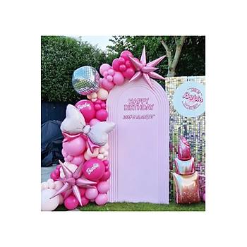 Fu�ya Pembe Balon Zinciri Seti Disco topu ve Fiyonk Folyo Balonlu Seti 102'li