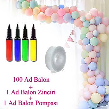 Makaron Balon Zinciri - 100 Adet Makaron Balon , 5 mt Zincir Aparat ve Balon Pompas