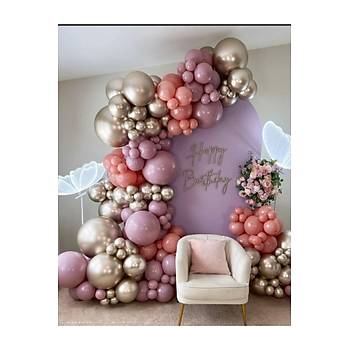 Toz Pembe A��k Gold Krom Balon Zinciri Seti 100'l�