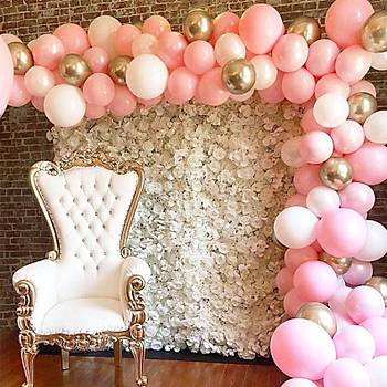 Pembe Balon Zinciri - 100 Adet Balon , 5 mt Zincir Aparat ve Balon Pompas