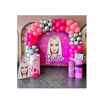 Pembe Ve Tonu G�m�� Krom Detayl� Barbie Konsept Balon Zinciri Seti 100'l�