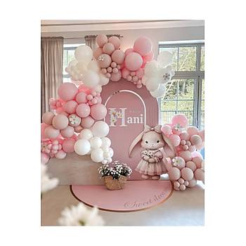 Pudra Pembe Beyaz Balon Zinciri Seti 103'l� Jumbo Dahil