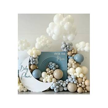 Deniz Kumu F�rt�na Mavi Cam Mavi Beyaz Retro Balon Zinciri Seti 100'l�