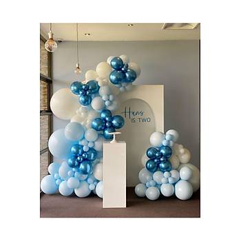 MAvi beyaz Mavi Krom Balon Zinciri Seti 103'l� Jumbo Balon Dahil