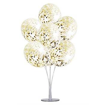 Gold Konfetili Balonlu Balon Stand - 1 Adet Stand ve 10 Adet Balon