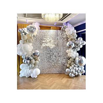 Gri Beyaz Krom G�m�� Beyaz Balon Zinciri Seti 100'l�